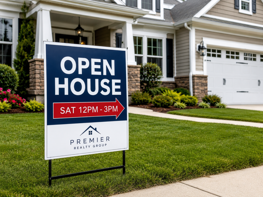 open hosue sign outside a house