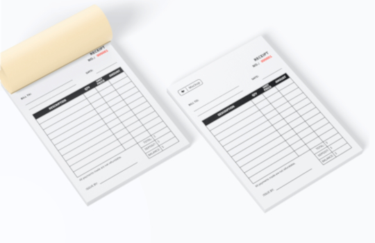 Carbonless NCR form set with invoice style layout and duplicate pages