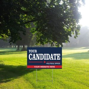 Candidate lawn sign staked into grass in a park setting