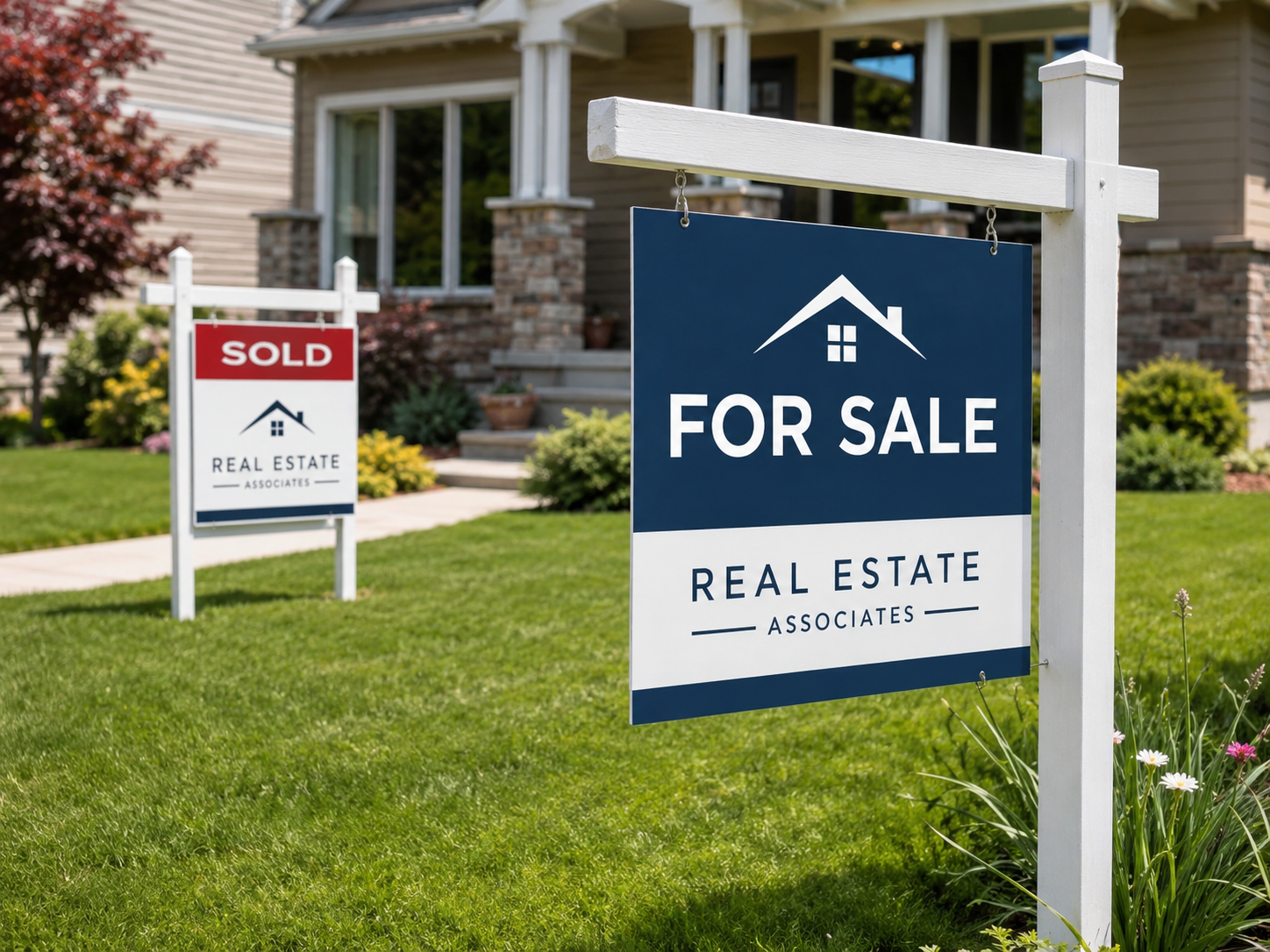 For sale and sold signs outdoors