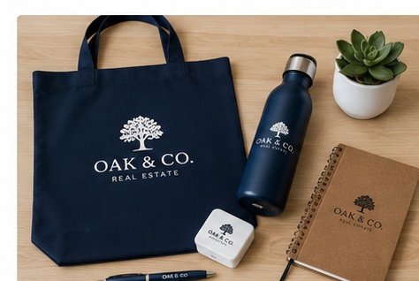 Promotional product artwork and logo placement for branded merchandise, apparel, bags, mugs, and giveaway items.