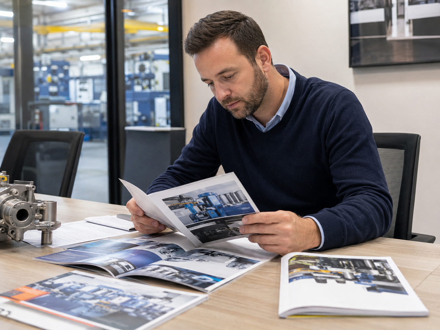 Printed product brochures, catalogues and sales literature for a manufacturing company