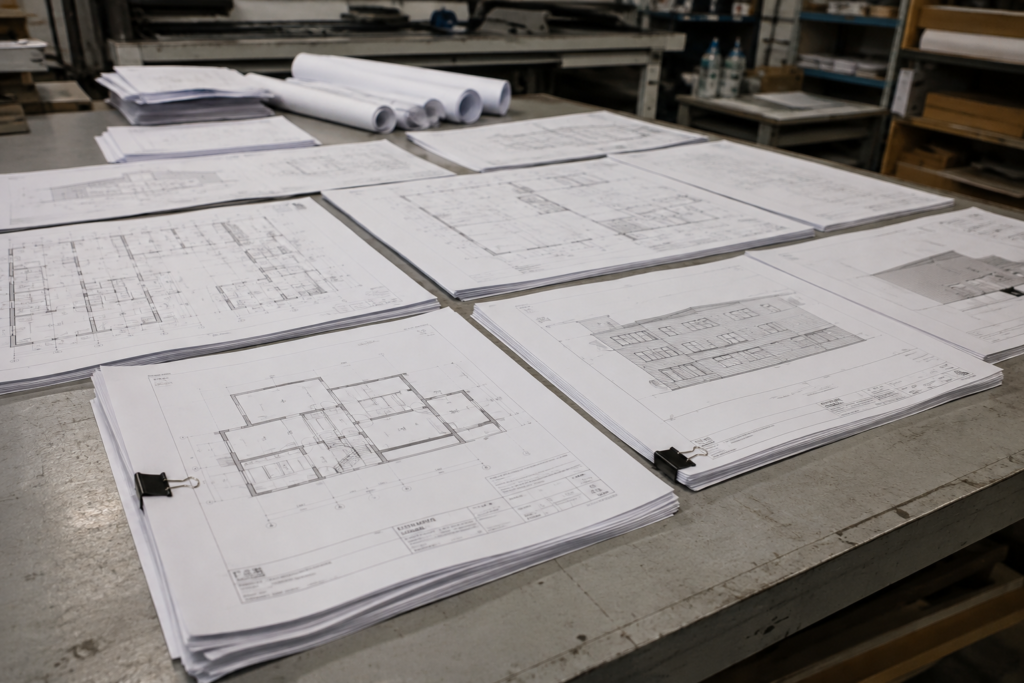 Architectural drawing sets printed and organized at Print Factory Ink
