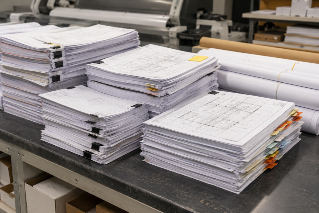 Printed permit and tender drawing packages prepared for construction projects